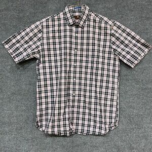 Toscano Patrick Assaraf Mens Med Short Sleeve Plaid Button Down Shirt Pink Black